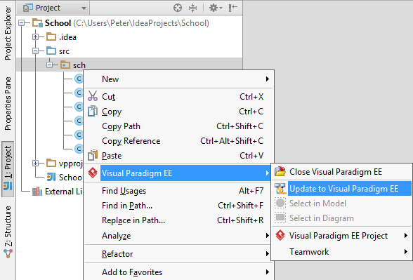 Update UML package and its containing classes from a package folder